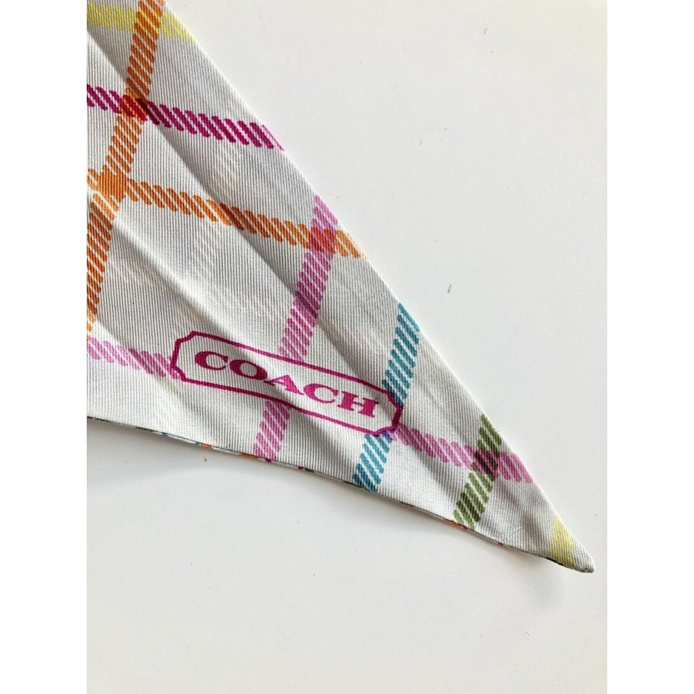 COACH Multi Color Logo Check Print Silk Twill 34" x 2.5" Twilly Skinny Scarf - Picture 8 of 9